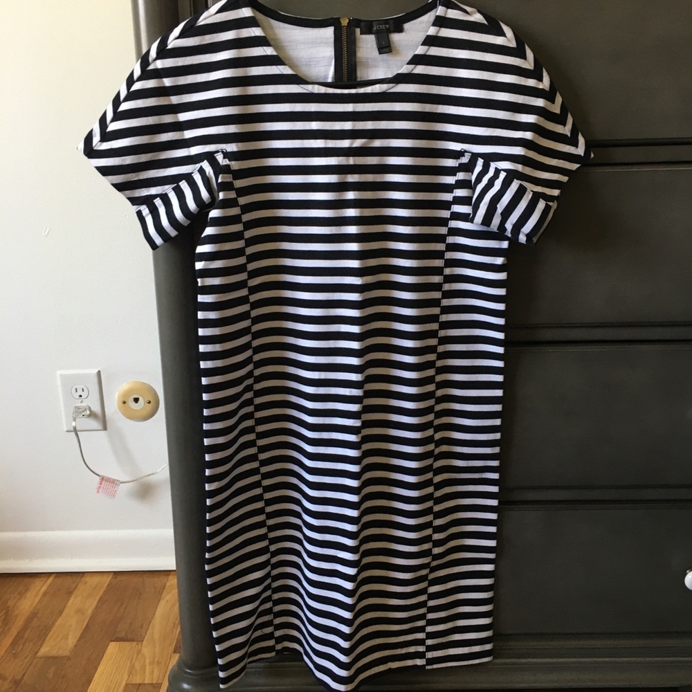 J. Crew black and white striped shift dress